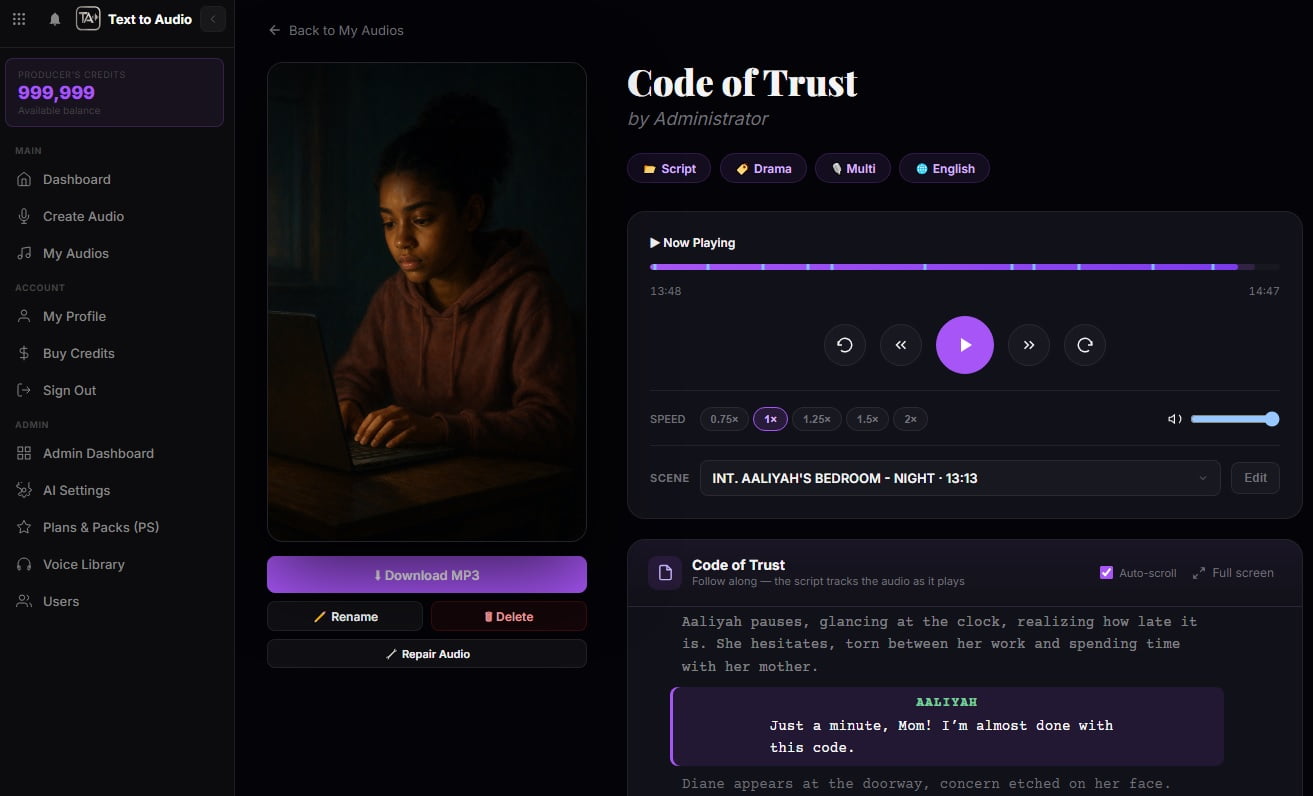 Text to Audio — AI script narration